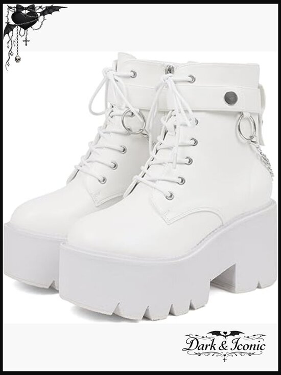 Shoes - Platform Ankle Boots Combat Wedge Heel Lace Up Zipper Punk Chain Shoes
